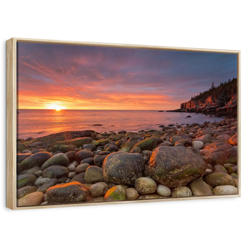 Lever de soleil au parc national d'Acadia, Cadre flottant en bois naturel, 37 po x 25 po