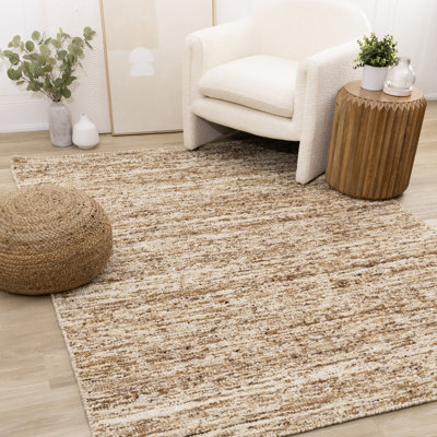 Yarenys Cream Brown Handmade Wool Area Rug