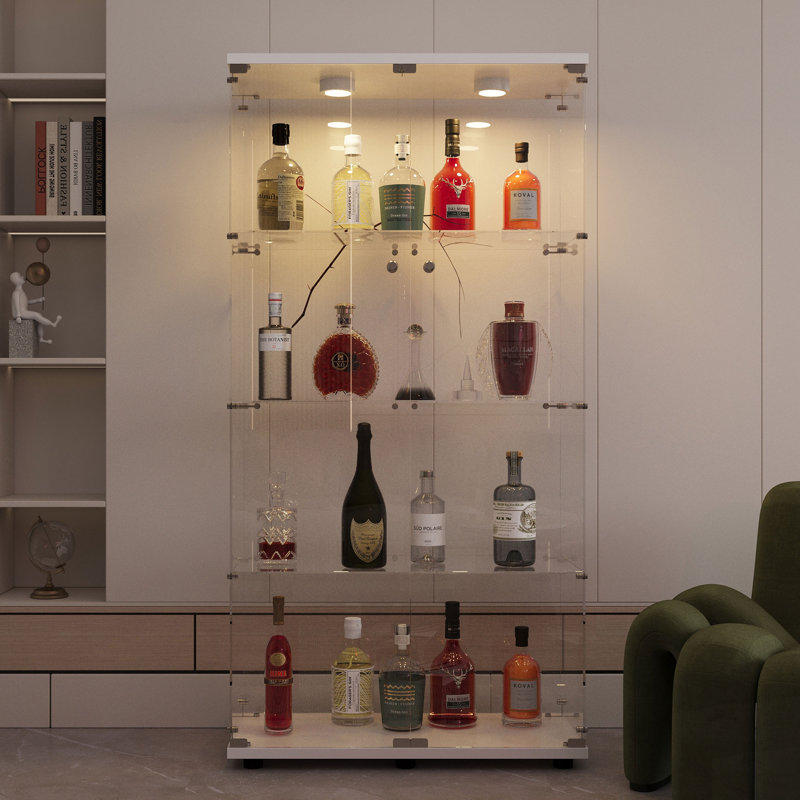 Vitrine en verre trempé avec lumières DEL réglables, verrous et pieds pour un rangement et une présentation polyvalents