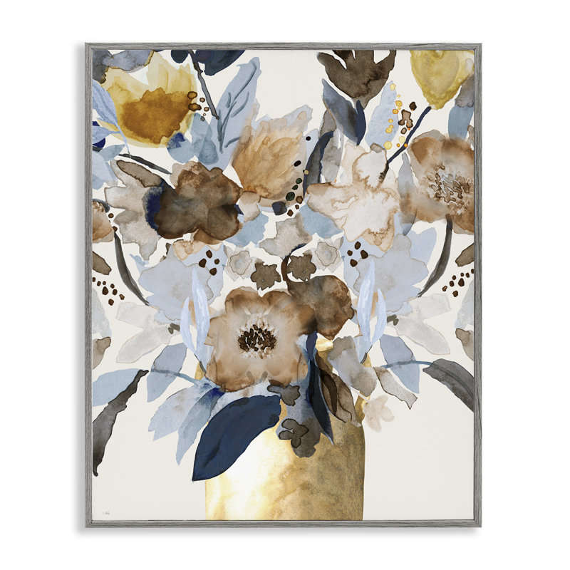 Giclée encadrée expressive Earthy Blossoms, design par Val Rhodes, Giclée de ferme grise encadrée, H 14 po x l 11 po