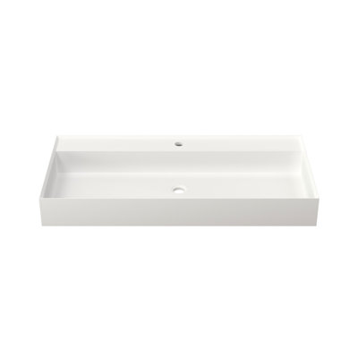 Lavabo pour salle de bain à surface solide en résine de pierre, blanc mat, 19,22 de largeur, 4,58 de hauteur, 43,02 lb, conçu pour une utilisation confortable, avec rayures, meuble-lavabo à finition de bord sans couture d'une profondeur de 38,72 po, convenant à divers