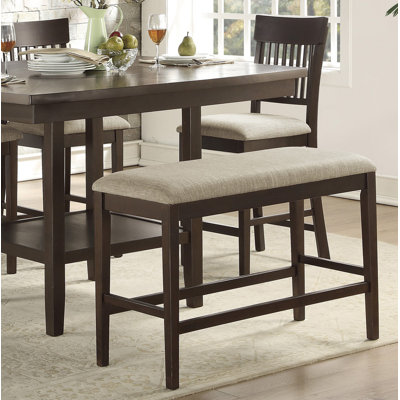Dark Brown Finish Counter Height Bench 1Pc Fabric Upholstered Casual Style Dining Room Furniture