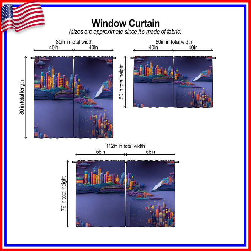Rideaux de fenêtre Bookscape Fantasy obscurcissant et obscurcissant - 2 panneaux, 40in x 80in - 2 panels, Transparent
