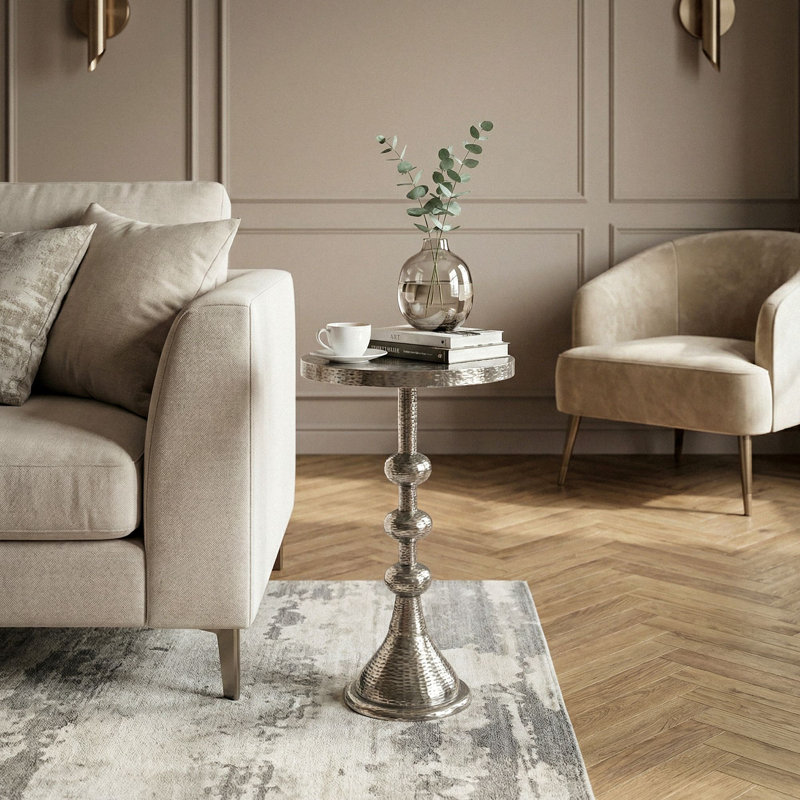 Pedestal End Table, Silver colors