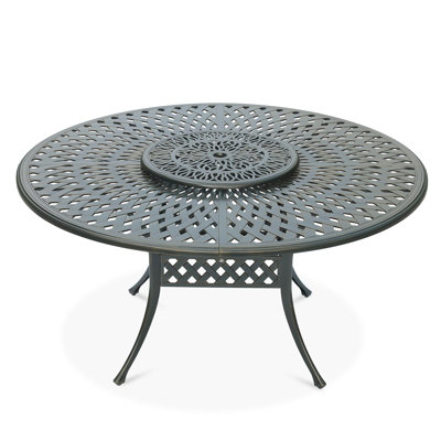 Red Barrel Studio Outdoor 60.98" Patio Dining Table For 6-8 Person, Patio Round Dining Table With 23.98" Lazy Susan, Cast Aluminum Rustic Patio Table W/umbrella Hole For Balcony, Porch And Deck, Dark Bronze