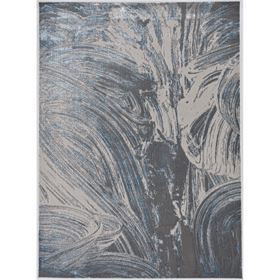 Tapis abstrait argenté / bleu Yazmin