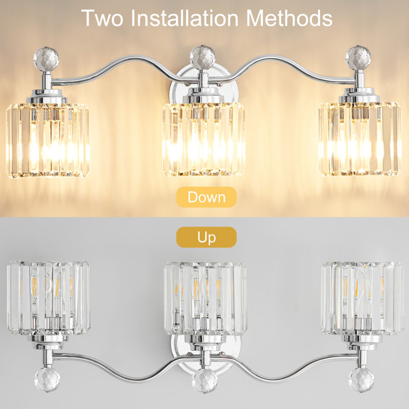 Emilion Dimmable Bathroom Vanity Light With Crystal Shade, Chrome, 3 Lights