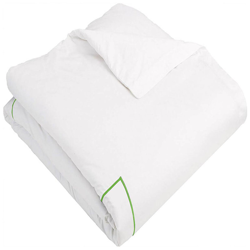 400TC Cotton Single Embroidery Sateen Solid Duvet Cover Set, Twin Duvet Cover, White/Parrot Green
