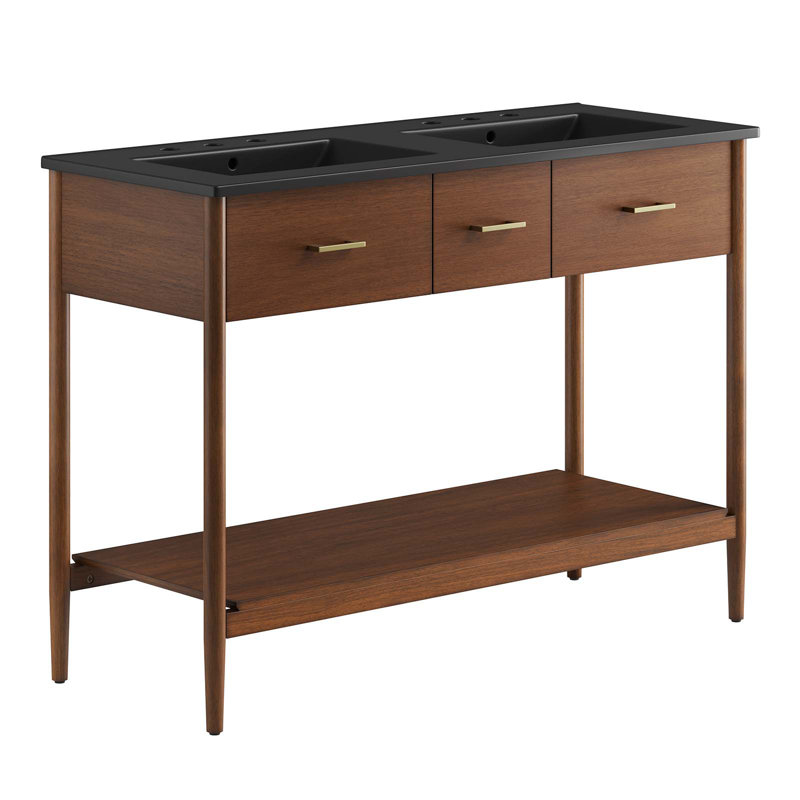 Modway Zaire 48'' Double Bathroom Vanity with Ceramic Top, Black, Walnut
