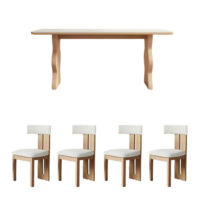Wavy feet sintered stone dining table set, 29.53" H x 55.12" L x 31.5" W