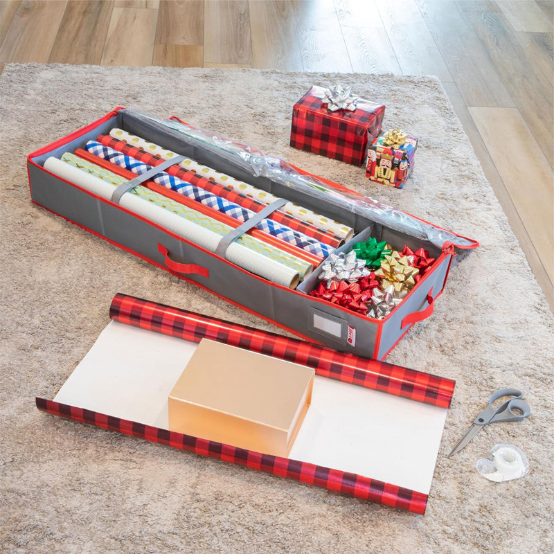 Wrapping Paper Storage Container. Fits Up To 27 Rolls 1.37" Diam. , Grey/Red