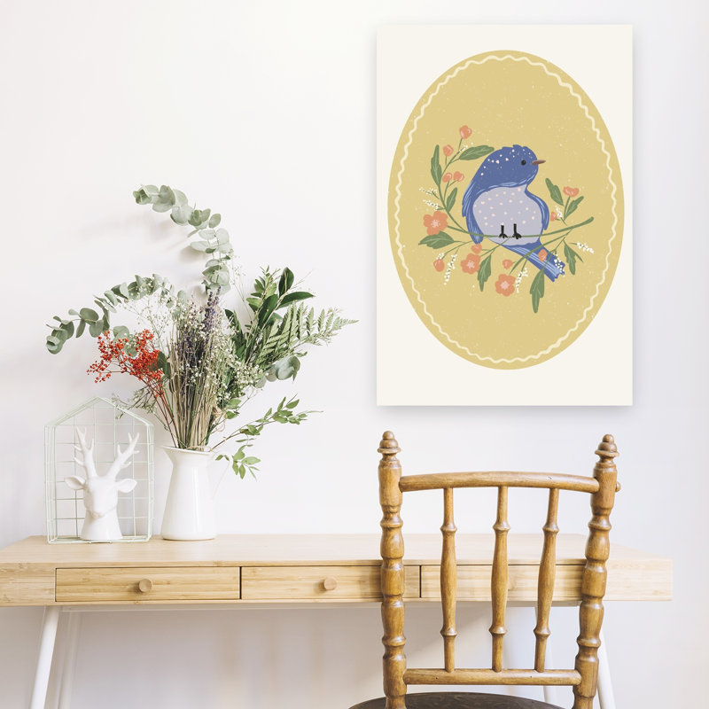 «Whimsical Garden Bird Delicate Peaceful Rustic Bird Flower Nature», art mural