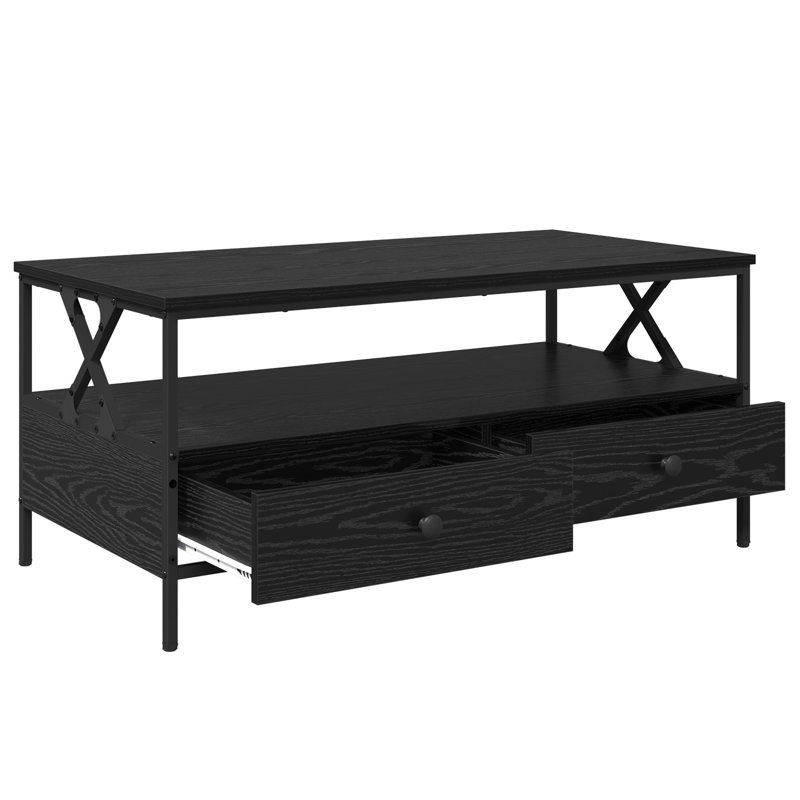 Coffee Table with Drawer Engineered wood Modern Living Room Table, Black Oak