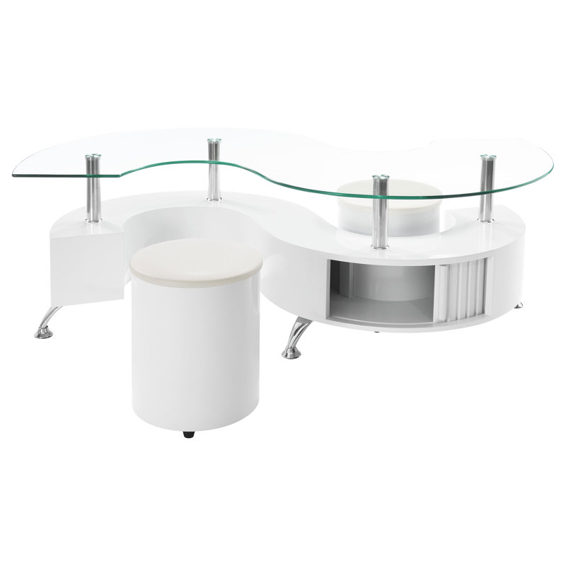 Milivoje Glass Top Coffee Table, Clear Top/White Base
