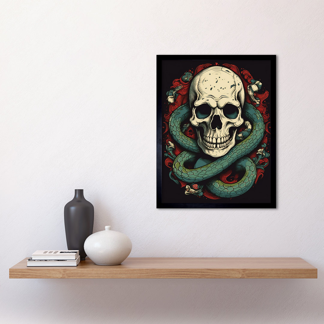 Bennetta Skull Snake And Flowers Tattoo Ink Body Art Americana 50s - Single Picture Frame Print