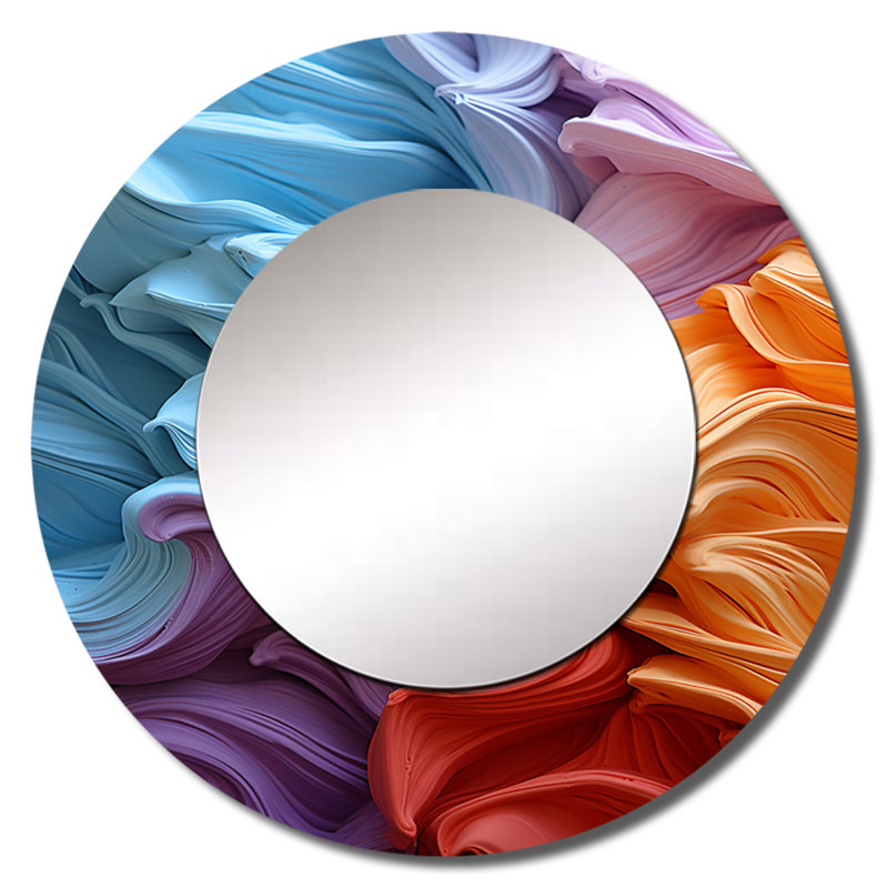 Tissu arc-en-ciel résidu - miroir décoratif de formes abstraites, grand miroir mural rond moderne, impression d'art en métal