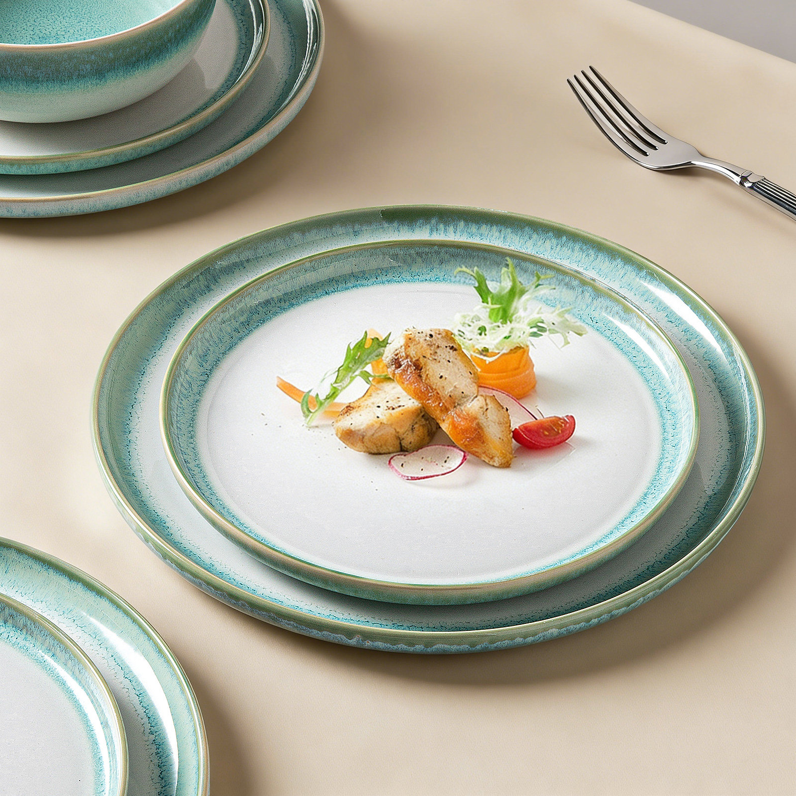 Stoneware Dinnerware Set - Service for 4, Green
