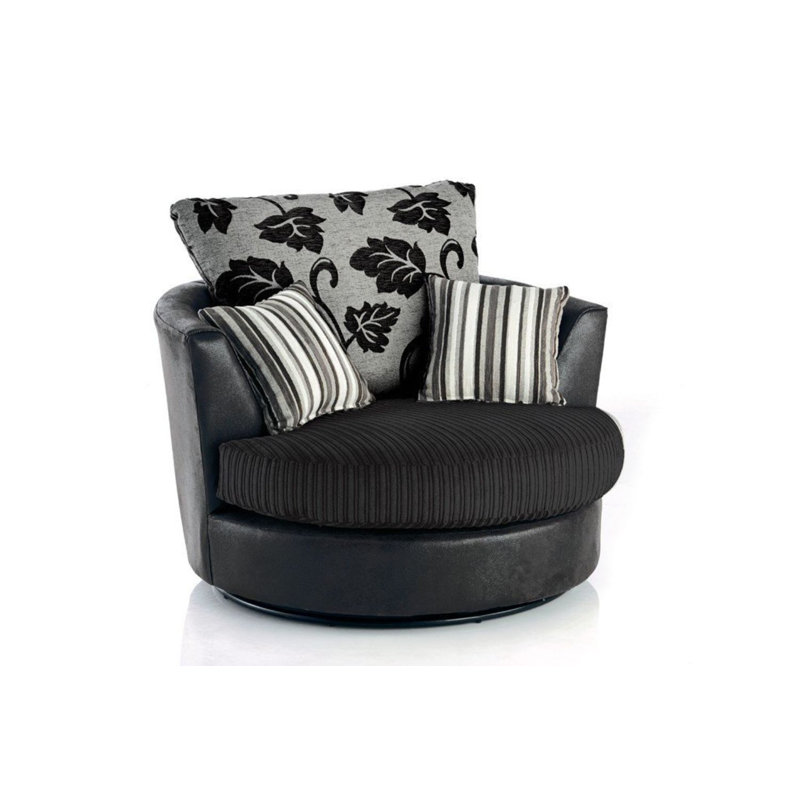 Buker Faux Leather Swivel Barrel Chair, Black