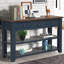 Console en bois de pin massif 48 po, table d'appoint moderne avec 3 tiroirs de rangement et 2 tablettes. Facile à assembler (bleu marine + plateau brun)-1668560195
