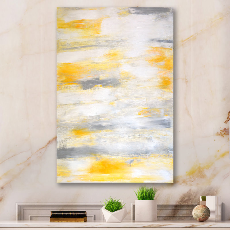 «Yellow and Gray Merging Abstract XVII», reproduction d'art moderne et contemporaine sur toile, H 20 po x l 12 po x P 1 po