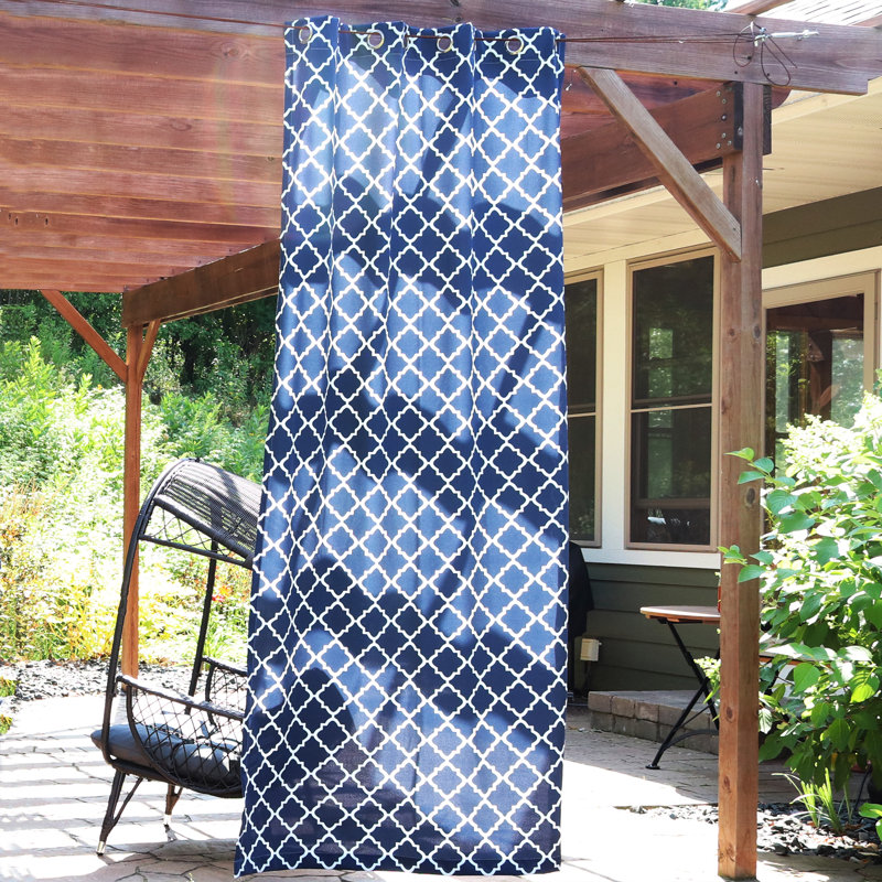 Modern Blue Quatrefoil Light-Filtering Indoor or Outdoor Curtain Panel