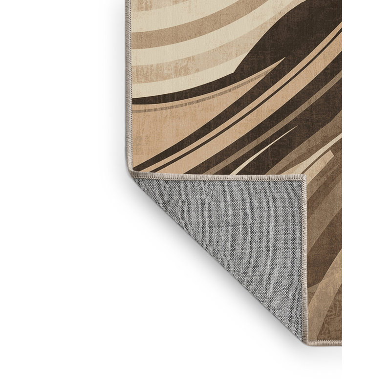 Tapis lavable à la machine Orrville Geisha avec Katana Posh & Luxe en brun - reliure beige, 4 x 6
