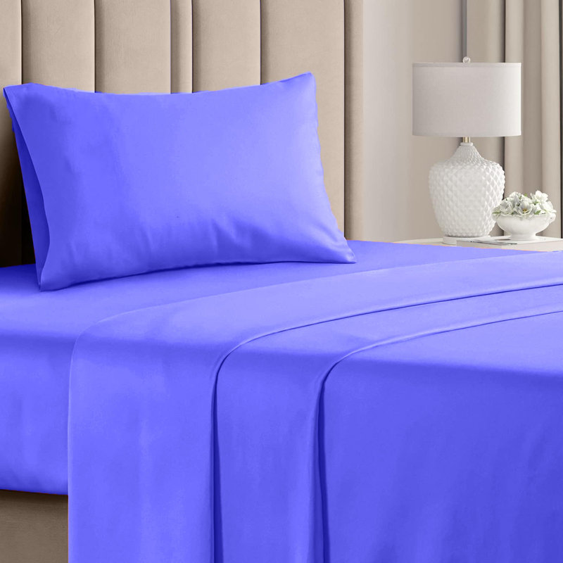  Premium Luxury 4 Piece Rayon from Bamboo Sheet Set, Twin Sheet Set with 2 Pillowcases, Violet Blue