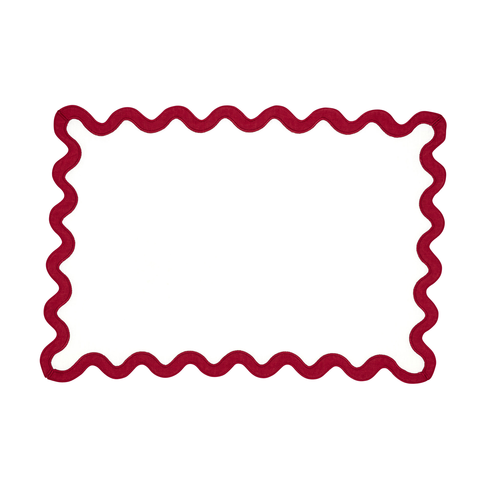 100% Linen Eco Scallop Border Placemat (Set of 4), Red