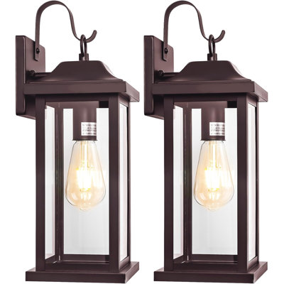 2-Pack 17 Inch Large Outdoor Light Fixtures, Exterior Vintage Outdoor Wall Sconces IP65 Waterproof Anti-Rust, Porch Lights With Clear Glass Outside Rustic Wall Lanterns E26 Bulb Base
