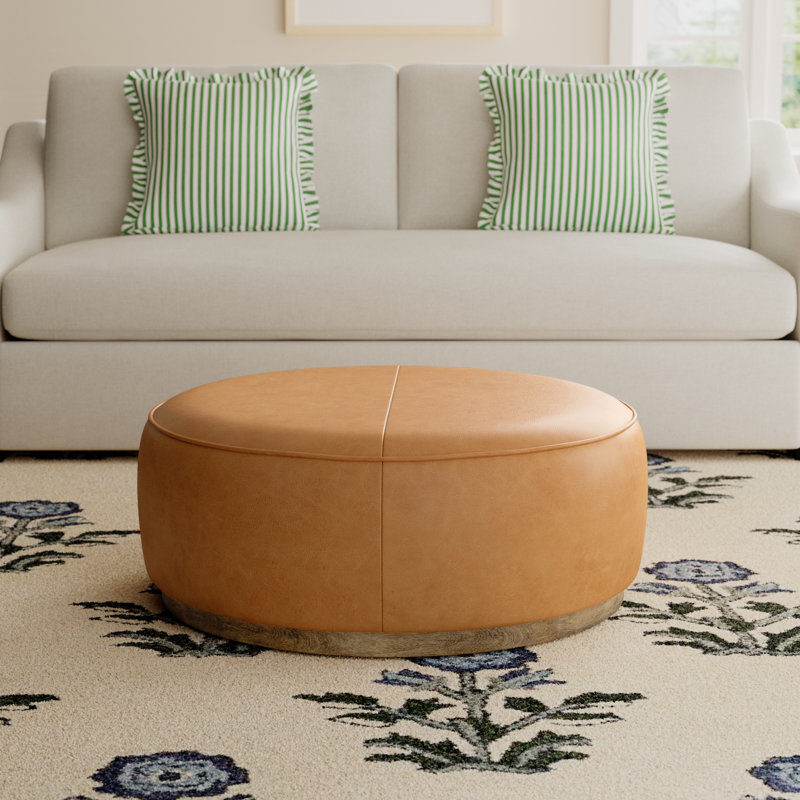 Clarksdale Upholstered Ottoman, Palermo Butterscotch Genuine Leather, Distressed Natural