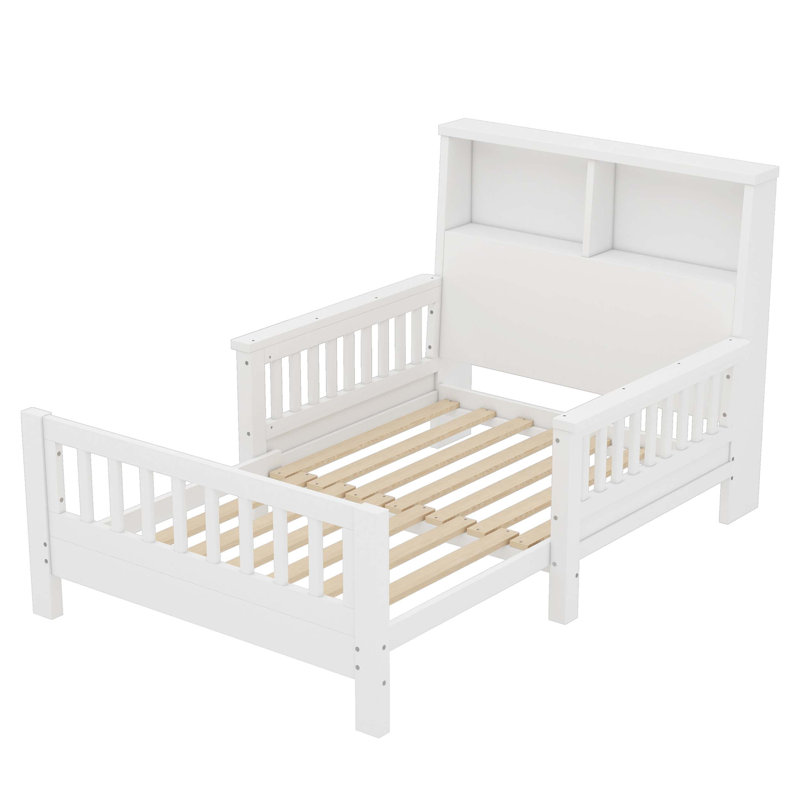 Lit plateforme simple avec tête de lit escamotable, conception escamotable, rails de sécurité de haute qualité, blanc, Blanc