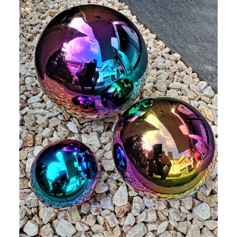 Daynesha Stainless Steel Gazing Ball, Turquoise/Purple/Polished yellow 