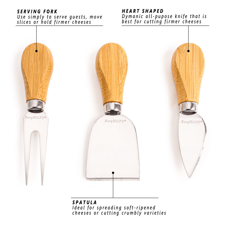 BergHoff 4pc Paddle Cheese Board Set with 3pc Cheese Knife Set, 22 x 7.9 x 1"