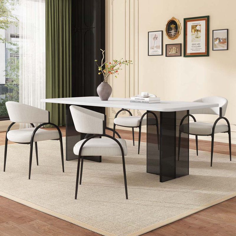 Chaises de salle à manger rembourrées avec structure en métal, Blanc