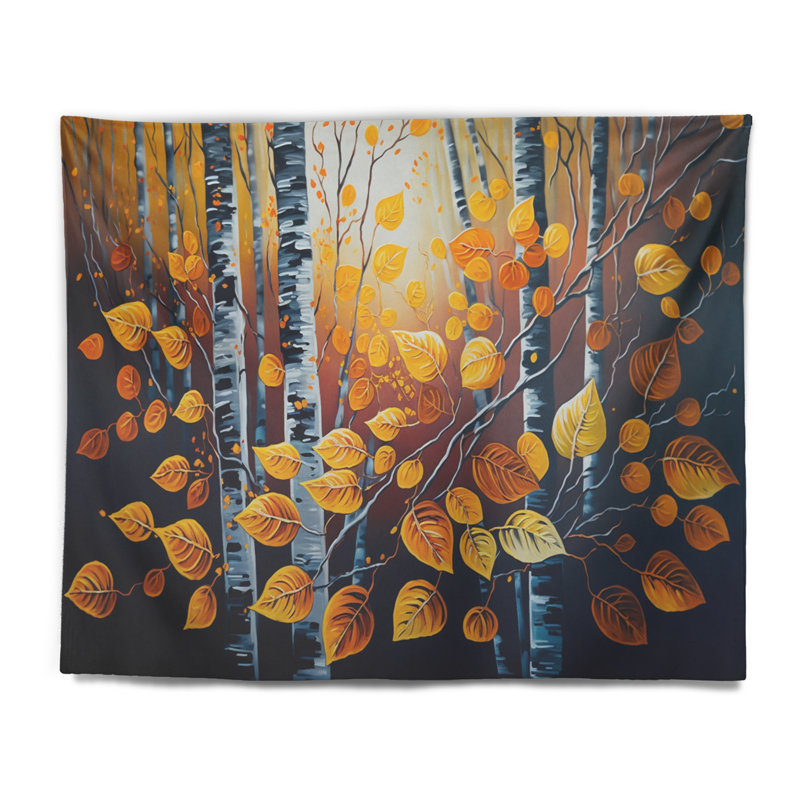 Polyester dans une tapisserie de bouleau doré IV avec des punaises, H 50 po x l 60 po