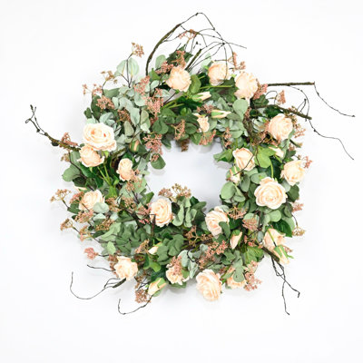 26" Handcrafted Eucalyptus Rose No Holiday Wreath