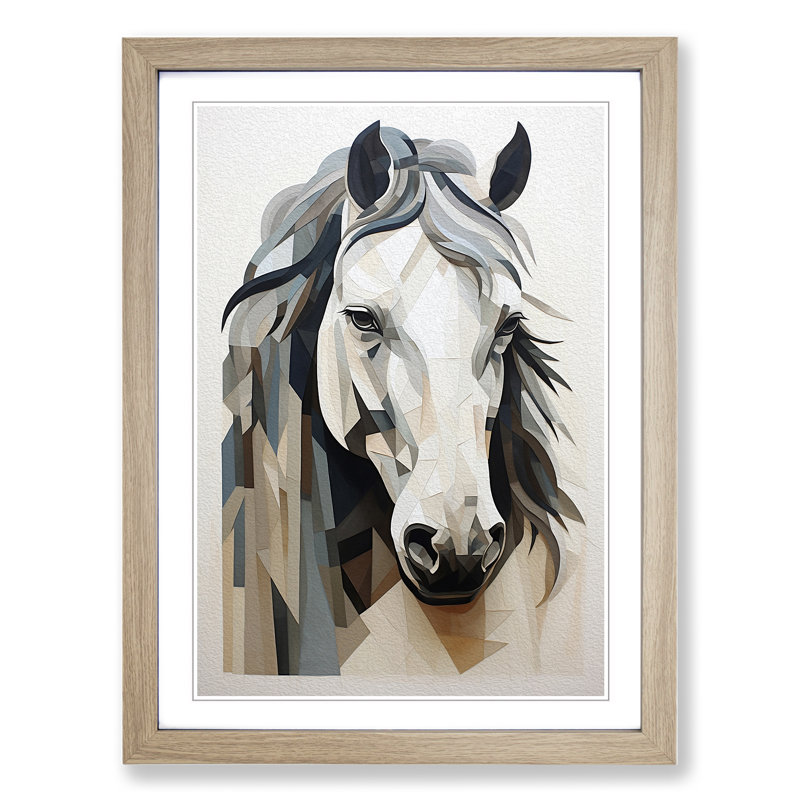 Shire Horse Geometric - Framed Print, 46cm H x 34cm W x 2cm D, Oak
