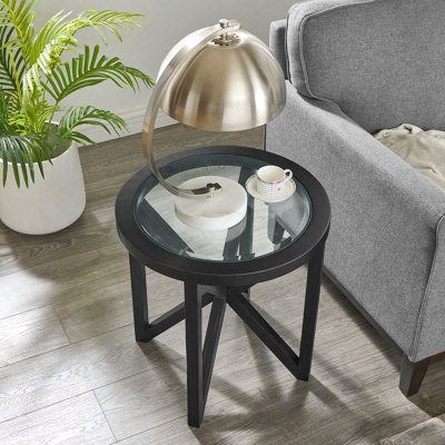 Table basse Modern en verre - Base en bois massif - Transparent