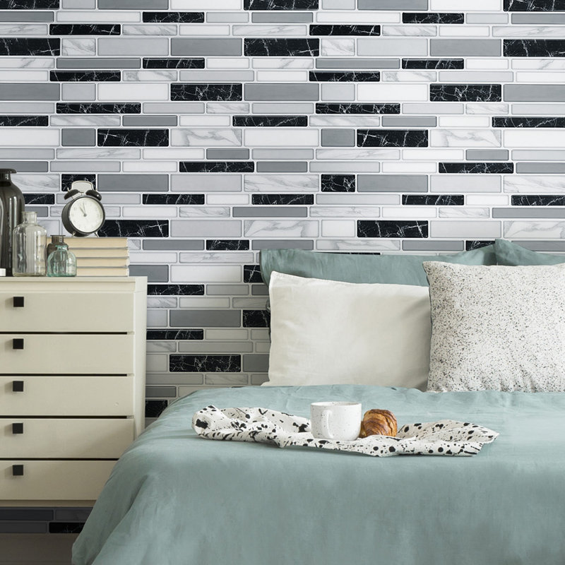 30cm x 30cm Wallpaper Tile, Black/White/Grey