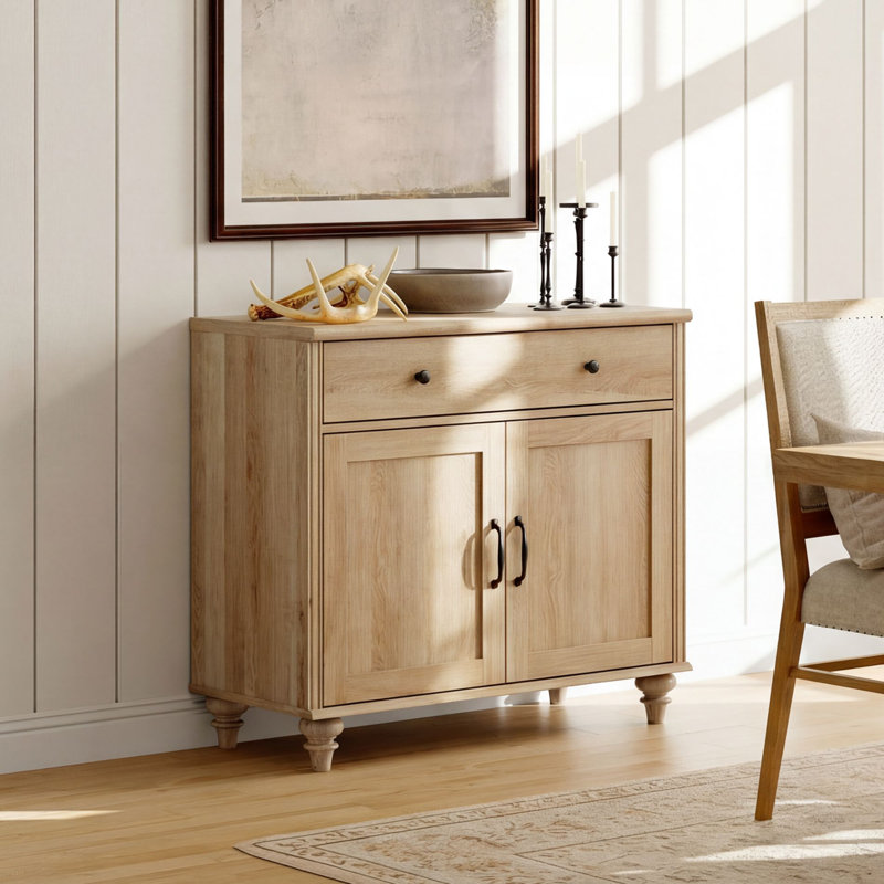 Scarlett Sideboard Buffet Cabinets With Doors And Drawers, Large Kitchen Storage Cabinets Wood Coffee Bar Tables With Storage, Modern Farmhouse Sideboard Credenza For Dining Room, Living Room, Oak, 34 Inch