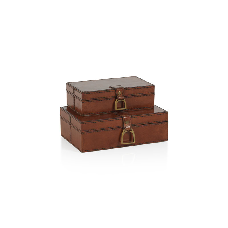 Harjivan Faux Leather Decorative Box, 3.25" H x 9.5" W x 6.25" D