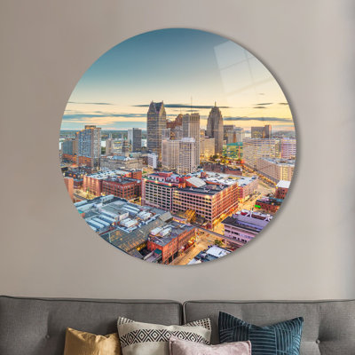 Art mural en verre trempé présentant une magnifique vue de paysage de Detroit au Michigan pour une décoration moderne de maison et de bureau