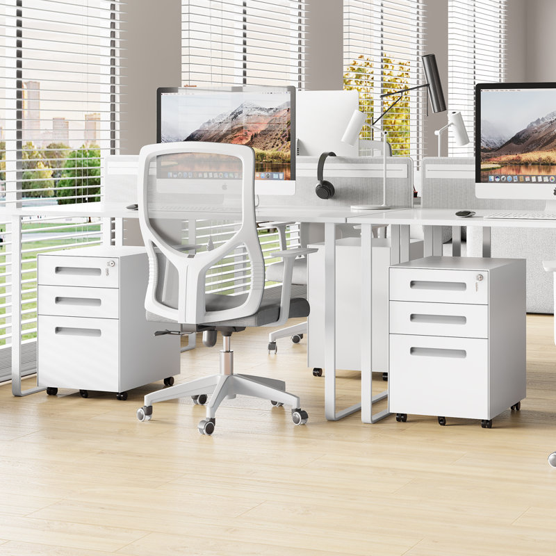 3 Drawer File Cabinet, Mobile File Cabinet with Lock on Wheels, Letter/Legal Size, Fully Assembled., White