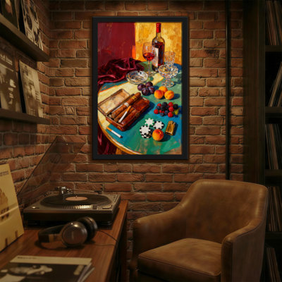Nature morte abstraite avec vin et fruits