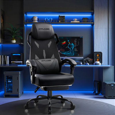 Gaming-Chair, Liegesessel mit Rückenlehne aus Mesh, verstellbarer Kopfstütze, Lendenwirbelstütze und Fußstütze