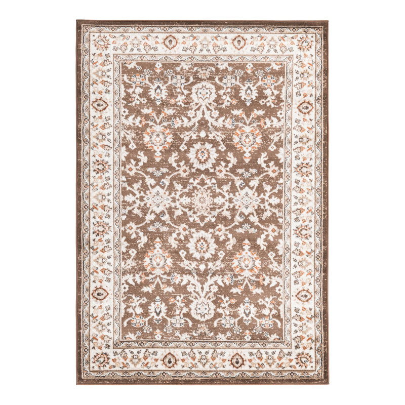 Tapis floral brun / ivoire Charlotte, Rectangle 4 pi 1 po x 6 pi 1 po