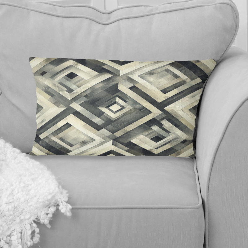 Coussin lombaire à motif floral noir et beige I