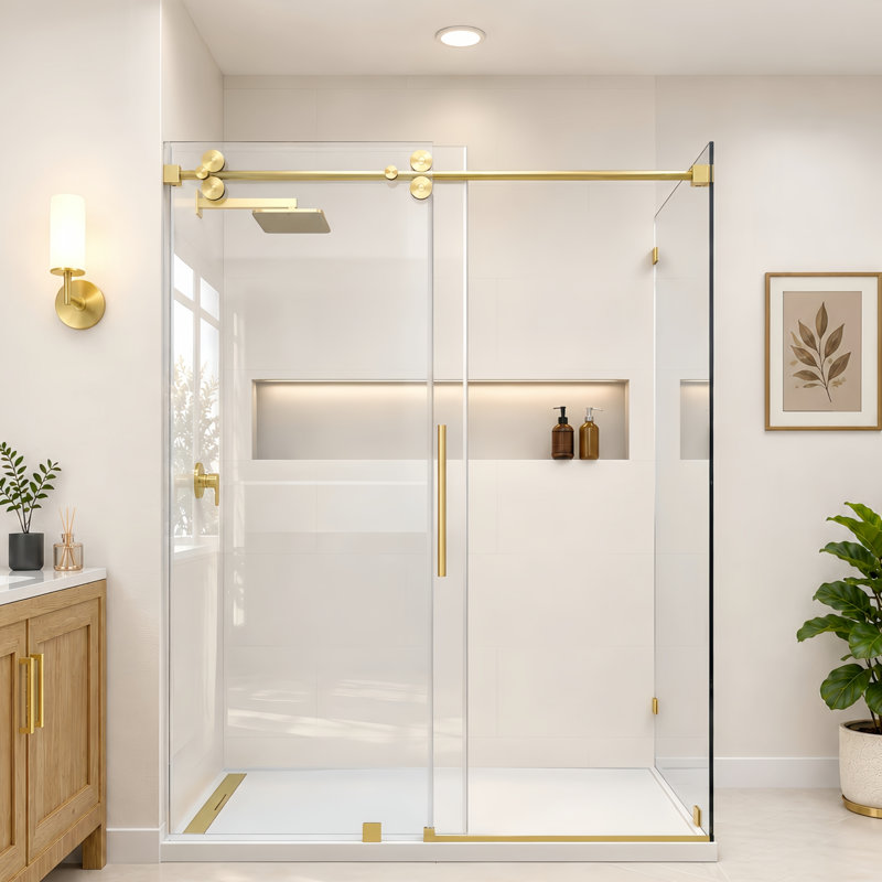 RadianceRP 45-48 in. W X 36 in. D X 76 in. H Sliding Frameless Corner Shower Enclosure with 3/8" (10mm) Clear Glass