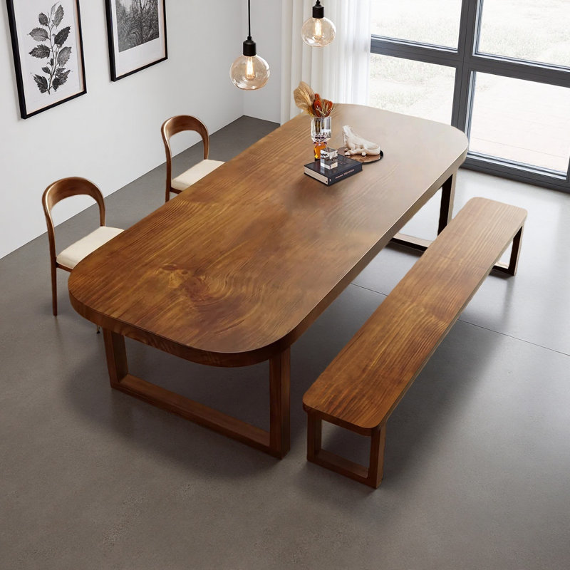 Ensemble de table de salle à manger rectangulaire Modern, 4 pièces: table, banc, 2 chaises, H 29,53 po x l 63 po x P 27,54 po