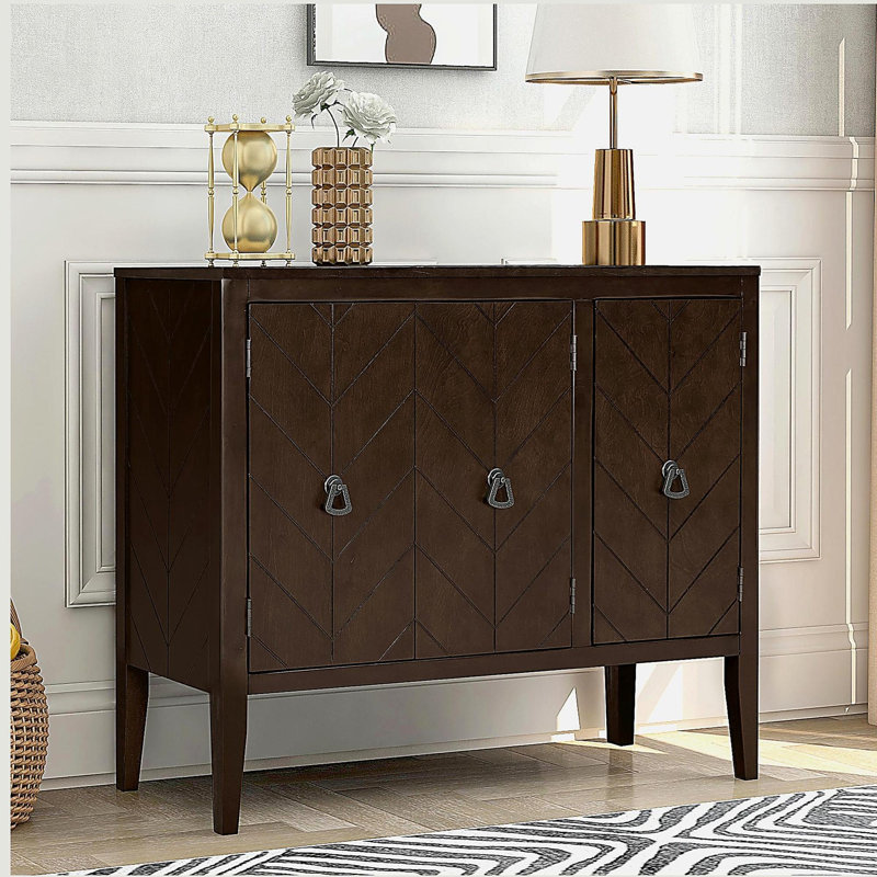 Buffet de rangement réglable avec 3 poignées rétro en métal et 4 pieds, Brun